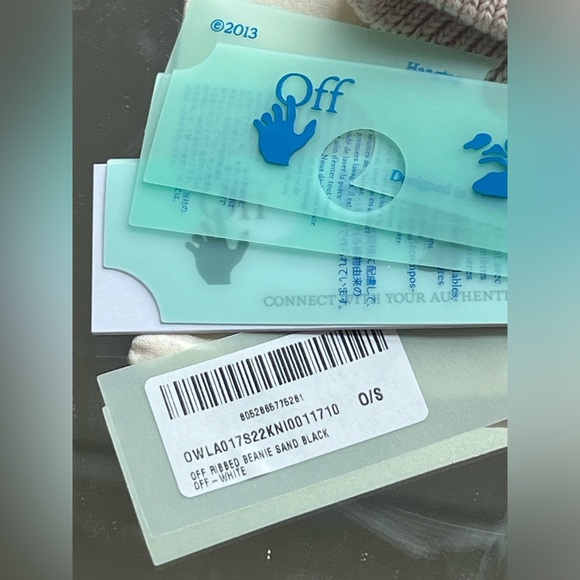 NEW OFF WHITE Ribbed Beanie Hat Sand Black Logo Cotton Cashmere Blend w/ Tags - Picture 5 of 9